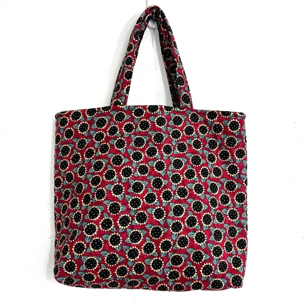80s 90s Style Tote Shoulder Weekender Library Bag Cotton Floral Botanical Print